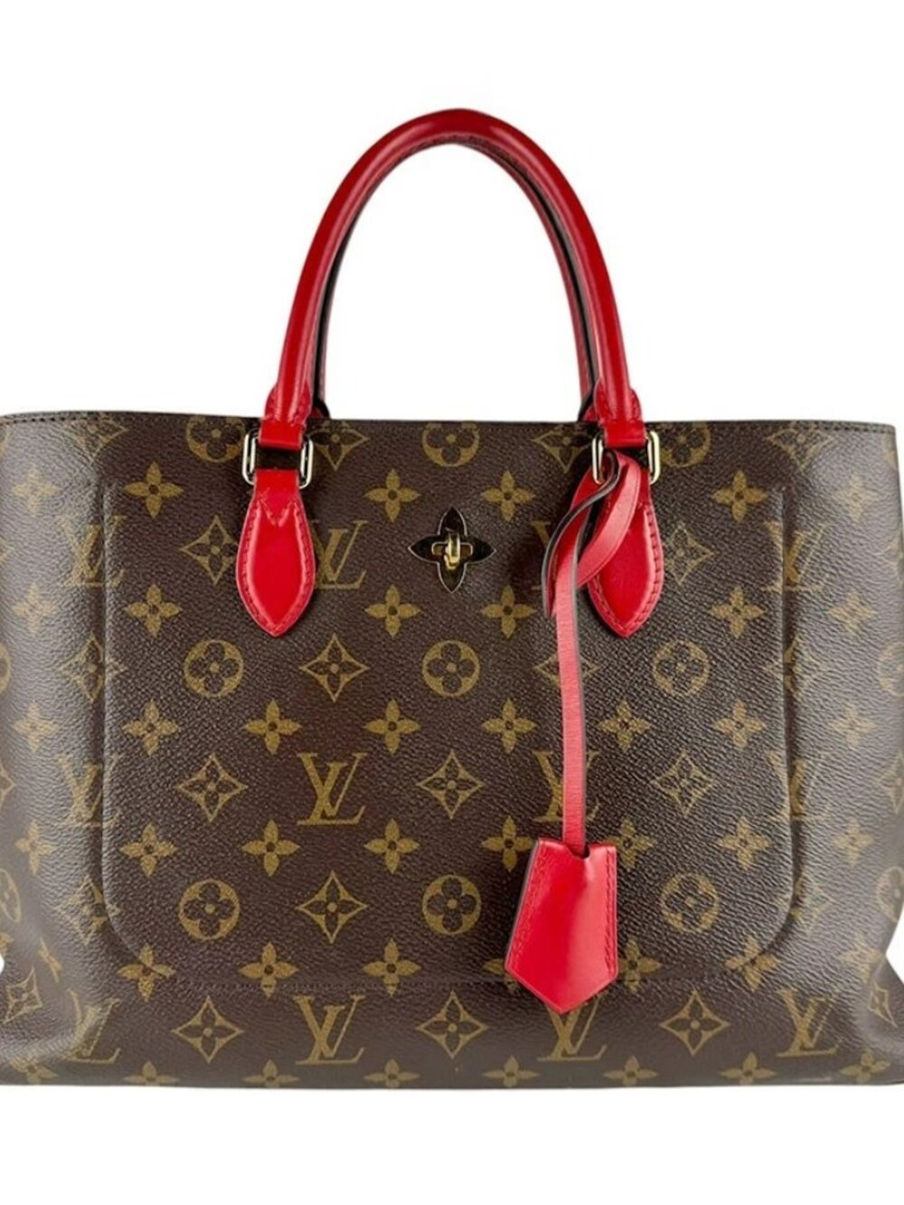 LOUIS VUITTON Monogram Flower Tote Handbag Shoulder Bag Brown